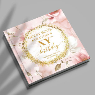 Fabulous Dusty Pink Ivory Gold Birthday Guest Book