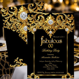 Fabulous Elegant Birthday Party Black Gold Diamond Invitation