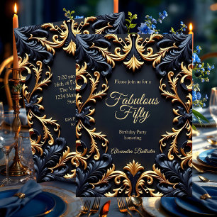 Fabulous Elegant Birthday Party Gold Blue Black Invitation