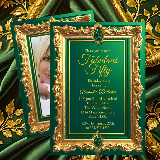 Fabulous Elegant Birthday Photo Emerald Green Gold Invitation (Creator Uploaded)