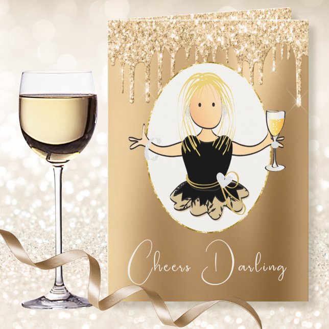 Fabulous Elegant Glitter Blonde Cartoon Birthday   Card (Creator Uploaded)