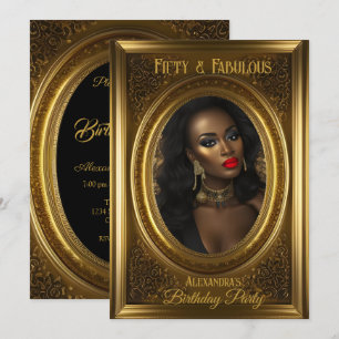 Fabulous Elegant Photo Birthday Party Old Gold Invitation