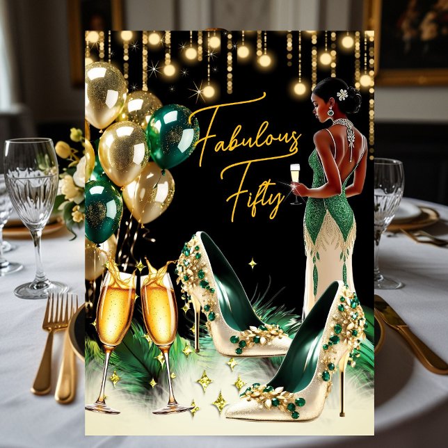 Fabulous Ethnic Birthday Emerald Green Gold Cream Invitation (Creator Uploaded)