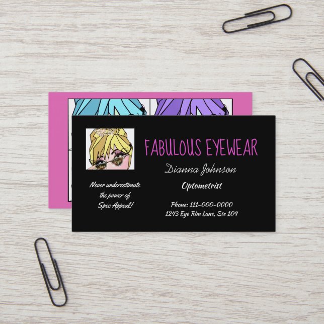 " Fabulous Eyewear" DIVA Business Cards (Front/Back In Situ)