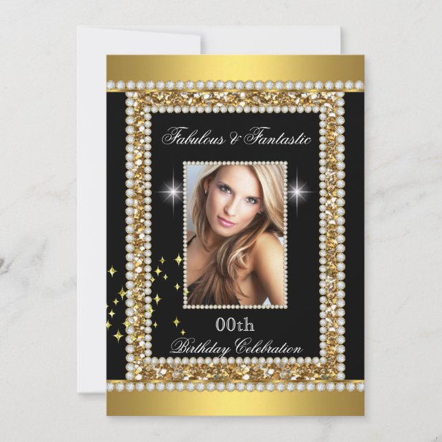 Fabulous Fantastic Gold Black Glamour Hollywood Invitation (Front)