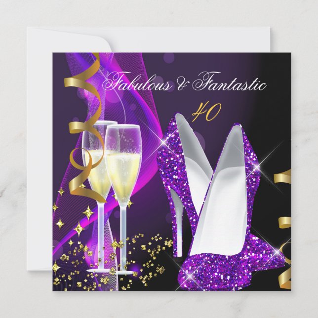 Fabulous Fantastic Modern Purple Gold Birthday Invitation (Front)