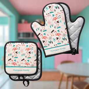 Fabulous Fifties Flamingos Oven Mitt & Pot Holder Set