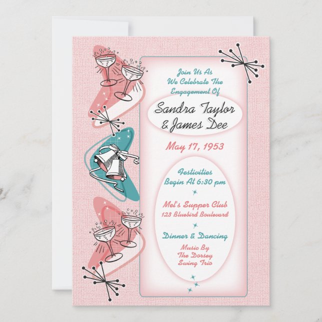 Fabulous Fifties Vintage Engagement Party Invitation (Front)