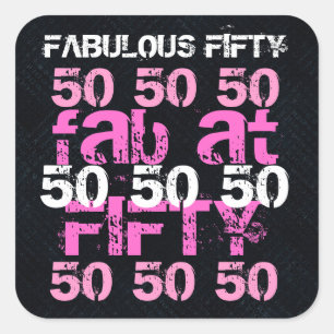 Fabulous Fifty 50  Birthday Black Pink Party Square Sticker