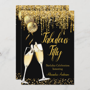 Fabulous Fifty Birthday Glitter Gold Champagne 2 Invitation