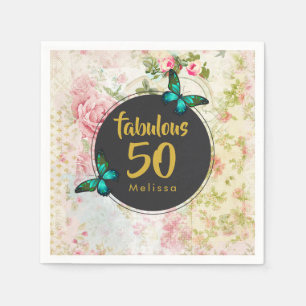 Fabulous Fifty Butterfly on Vintage Collage Napkin