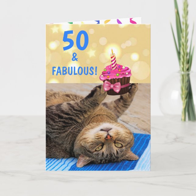 Fabulous Fifty Cat Birthday Card (Front)