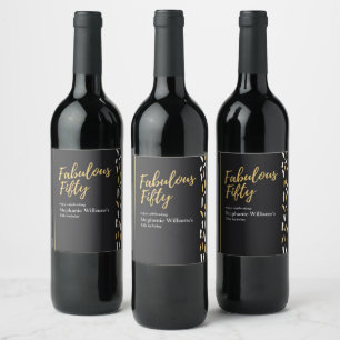 Fabulous Fifty Golden Modern Woman's 50th Birthday Wine Label