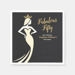 Fabulous Fifty Queen Golden Black 50th Birthday Napkin