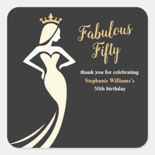 Fabulous Fifty Queen Golden Black 50th Birthday Square Sticker