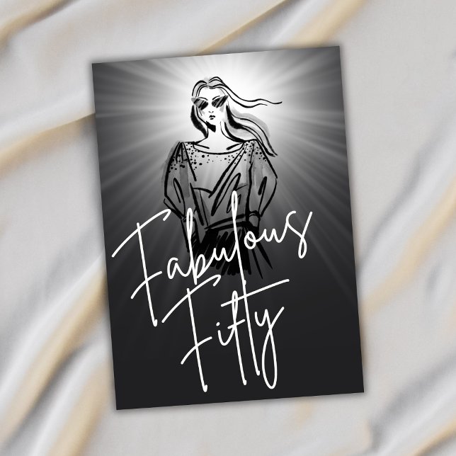Fabulous Fifty Woman Black Sketch 50th Birthday Invitation (Creator Uploaded)