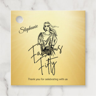 Fabulous Fifty Woman Gold Sketch 50th Birthday Favour Tags