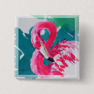 Fabulous Flamingo Art button pin