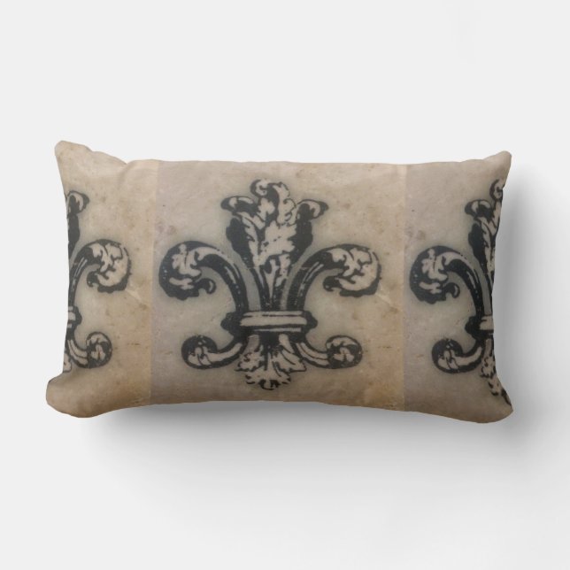 FABULOUS FLEUR DE LIS VINTAGE PRINT LUMBAR CUSHION (Front)
