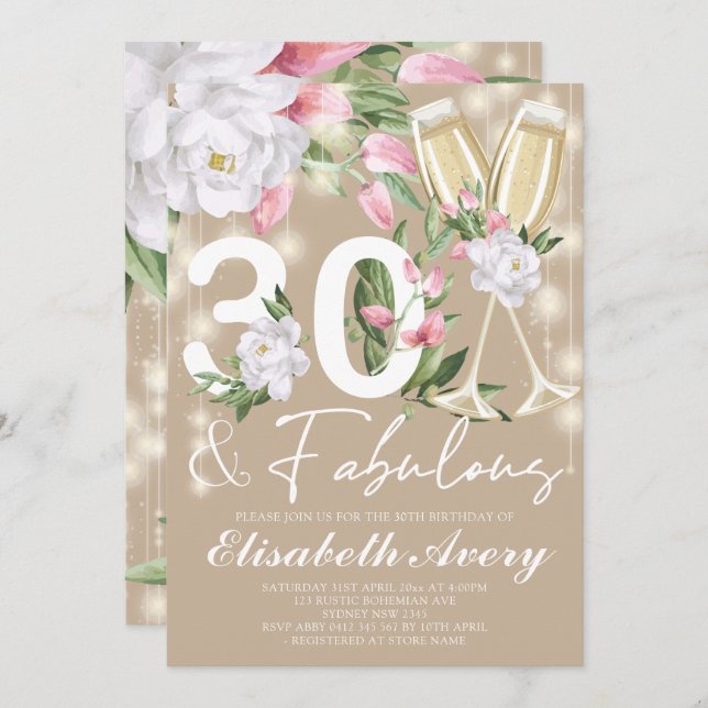Fabulous Floral 30th Birthday Party Invitation (Front/Back)