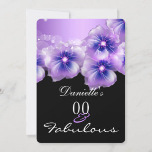Fabulous Floral Flowers Purple Black Party Invitation