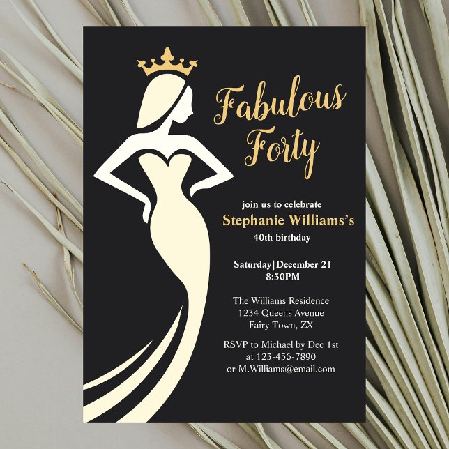 Fabulous Forty Queen Golden Black 40th Birthday Invitation (Creator Uploaded)