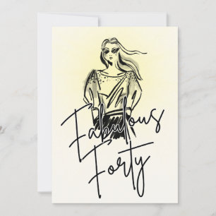 Fabulous Forty Woman White Sketch 40th Birthday Invitation
