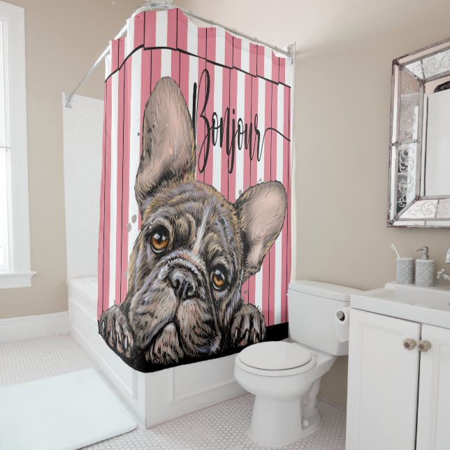 Fabulous Frenchie French Bulldog Shower Curtain (In Situ)