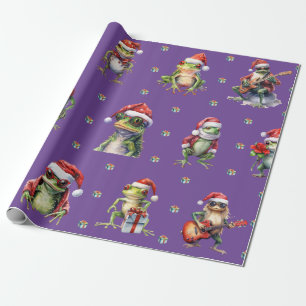 Fabulous Frog Rock Band Christmas Holiday Purple Wrapping Paper