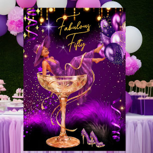 Fabulous Fun Birthday Purple Champagne Glass Invitation