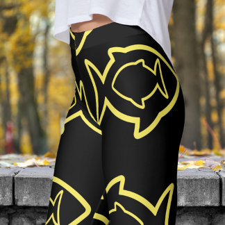 Fabulous Fun Black and Yellow Fin Pattern Leggings