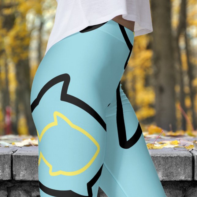 Fabulous Fun Blue and Black Fin Pattern Leggings (Black Fin on Robin Egg Blue)