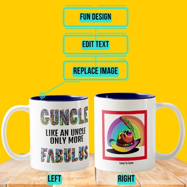 Fabulous Gay Uncle Guncle Pride Two-Tone Coffee Mug (Please enjoy our design and see the others in the collection.)