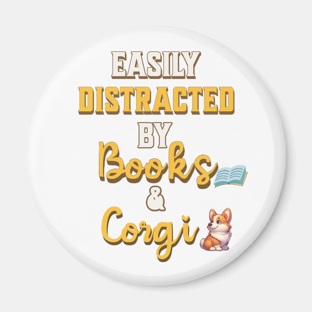 Fabulous gift for those who love books and corgi magnet (Front)