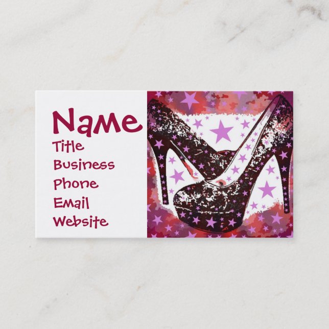 Fabulous Glamourous Pink Purple High Heels Stars Business Card (Front)