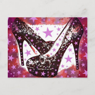 Fabulous Glamourous Pink Purple High Heels Stars Postcard