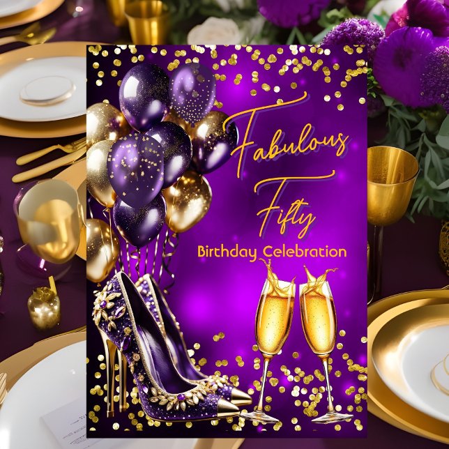 Fabulous Glitter Purple Gold High heels Champagne Invitation (Creator Uploaded)