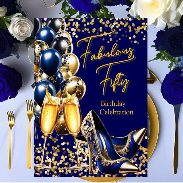 Fabulous Glitter Royal Blue Gold heels Champagne Invitation (Creator Uploaded)