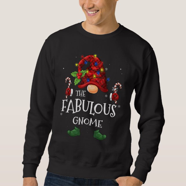 Fabulous Gnome Buffalo Plaid Christmas Tree Light Sweatshirt (Front)