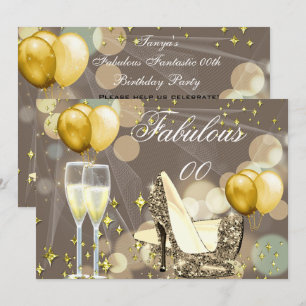 Fabulous Gold Beige Champagne Birthday Party 2 Invitation