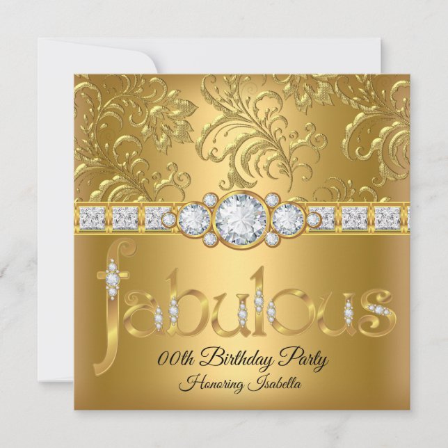 Fabulous Gold Floral Damask Diamond birthday party Invitation (Front)