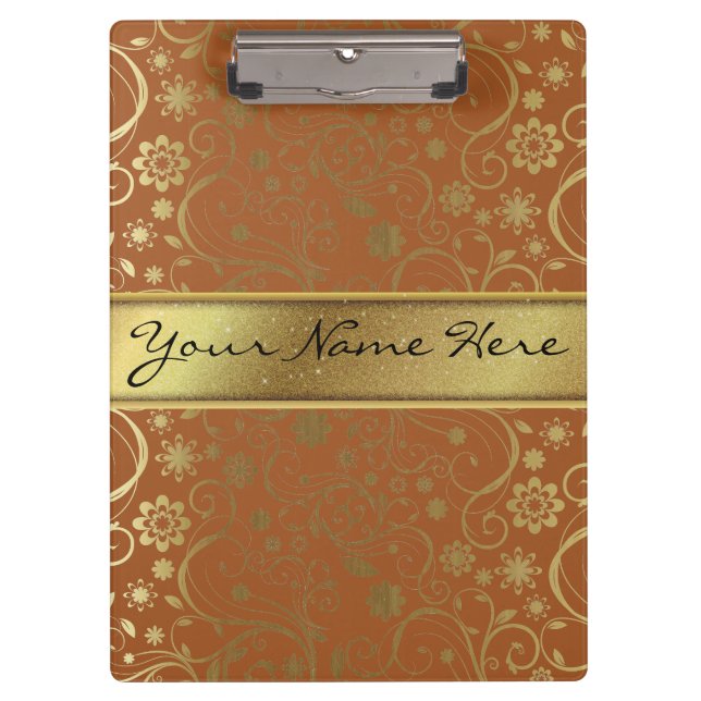 Fabulous Gold Glitter & Gradient Floral Pattern Clipboard (Front)