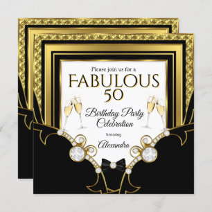 Fabulous Gold Jewel Black Champagne Birthday Party Invitation
