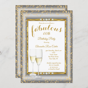 Fabulous Gold Silver Champagne Photo Birthday Invitation