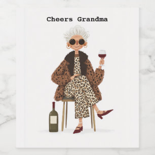 Fabulous Grandma in Leopard Style Wine Label