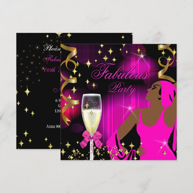 Fabulous Hot Pink Glitter Diva Birthday Invitation (Front/Back)