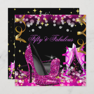 Fabulous Hot Pink Glitter High Heel Birthday Party Invitation