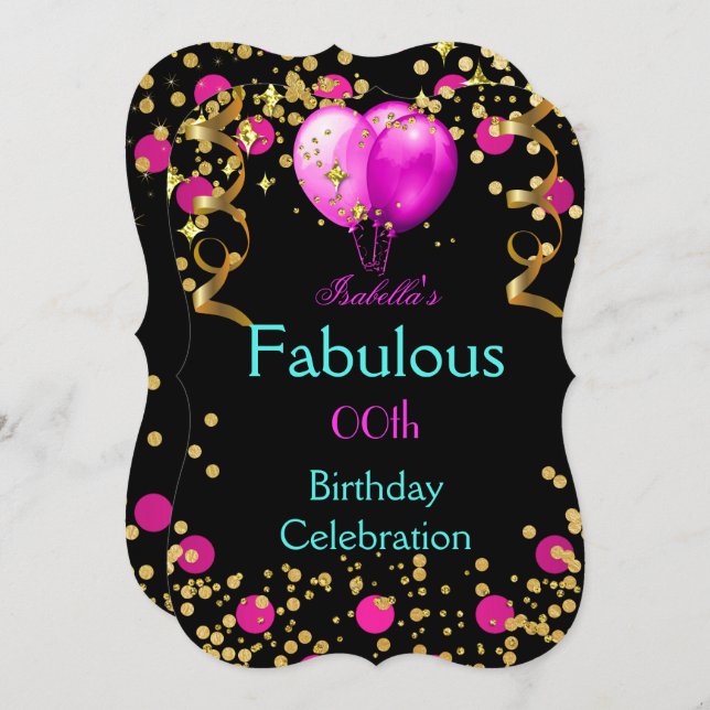 Fabulous Hot Pink Teal Blue Birthday Party Invitation (Front/Back)