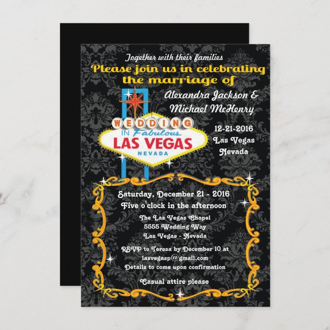 Fabulous Las Vegas Damask Wedding Invitations (Front/Back)