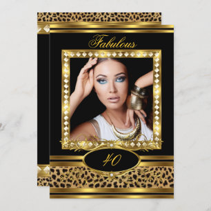 Fabulous Leopard Birthday Party Black Gold Photo 2 Invitation